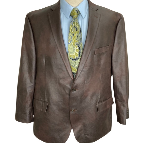 Michael Kors Blazer Men 48R Brown Faux Leather Cotton Sport Jacket Heritage Fall - Picture 1 of 10